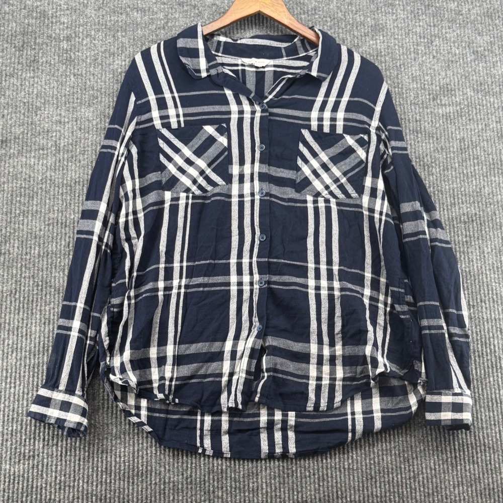 Lucky Brand Button Down Women Large Blue Excellent Plaid Long Sleeve Pockets